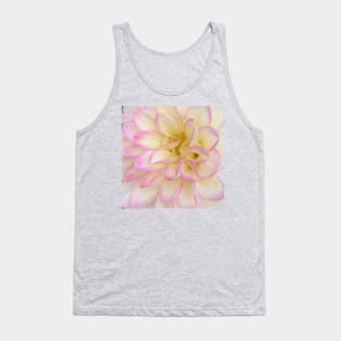 Macro Soft Pink, Yellow And White Dahlia Bloom Tank Top